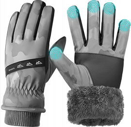 WUEAOA Rękawice zimowe męskie, wodoodporne, touch screen, szare rozmiar L