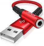 Adapter audio z USB typu A na 3,5 mm czerwony