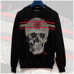 PHILIPP PLEIN | NOWA Czarna Logowana Męska Bluza z Diamencikami | ROZM. M