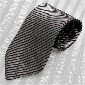 SANTI | 100% jedwab | Krawat stalowy w czarne prążki | Made In Italy