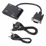 Adapter VGA na HDMI + VGA Splitter multiport przejściówka HUB D-Sub + jack