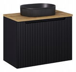 CZARNA RYFLOWANA szafka łazienkowa NOVA BLACK z umywalką i blatem OAK 80 cm