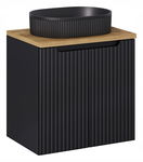 CZARNA RYFLOWANA szafka łazienkowa NOVA BLACK z umywalką i blatem OAK 60 cm