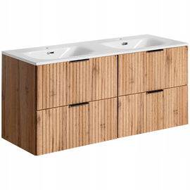 Ryflowana szafka łazienkowa ADEL OAK z podwójną umywalką 120 - syfon GRATIS