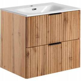 Ryflowana szafka łazienkowa ADEL OAK 82-60 z umywalką - syfon PRELOC GRATIS