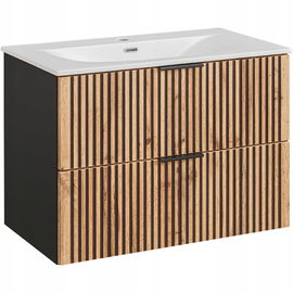 Ryflowana szafka łazienkowa 80 cm XILO BLACK 82 z umywalką - SYFON GRATIS