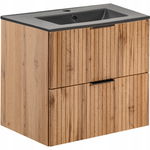Ryflowana szafka łazienkowa ADEL OAK 82-60 z umywalką BLACK - syfon GRATIS