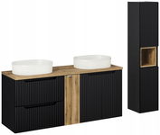 CZARNE RYFLOWANE meble łazienkowe NOVA BLACK szafka 140cm umywalki i słupek
