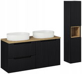 CZARNE RYFLOWANE meble łazienkowe NOVA BLACK szafka 120 cm umywalki słupek