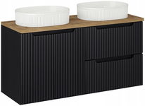 RYFLOWANA CZARNA szafka NOVA BLACK z umywalkami i blatem 120cm OAK szuflady