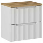 BIAŁA ryflowana szafka pod umywalkę 60 cm NOVA WHITE 82-60-S z blatem OAK