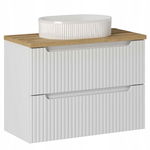 BIAŁA ryflowana szafka pod umywalkę 80 cm NOVA WHITE 82-80-2S z blatem OAK