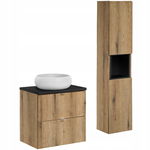 Meble łazienkowe 60cm NOVA OAK 82-60-2S z blatem, umywalką Wiki i słupkiem