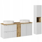 BIAŁE meble łazienkowe 140 cm NOVA WHITE 81-20 OAK z umywalkami i słupkiem