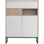 Elegancka biała komoda ZOE K012D2S jodełka scandi na czarnym stelażu