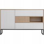Elegancka biała komoda ZOE K03 1D3S jodełka scandi na czarnym stelażu