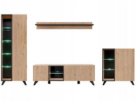 Zestaw Mebli LIAM do salonu | LED | Dąb + Czarny Mat | RTV, Wityny, Półka