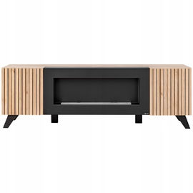 Szafka RTV LIAM z biokominkiem | Nowoczesna | Dąb + Czarny mat | 160 cm