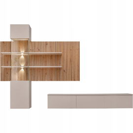 Meblościanka GUSTO LUX B - zestaw RTV z LED - KASZMIR + lamele DĄB ARTISAN