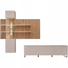 Meblościanka GUSTO LUX A - zestaw RTV z LED - KASZMIR + lamele DĄB ARTISAN