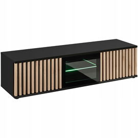 Szafka RTV CAMERON - Przeszklona + LED | HICKORY JACKSON + Czarny - 163 cm