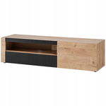 Szafka RTV ARON | Nowoczesna | Dąb + Czarny Ryflowany front | 160 cm