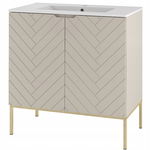 Kaszmirowa ryflowana szafka z umywalką 80 cm ASPEN-09 złote nóżki
