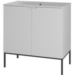 Biała ryflowana szafka z umywalką 80 cm ASPEN-08-BM czarny stelaż