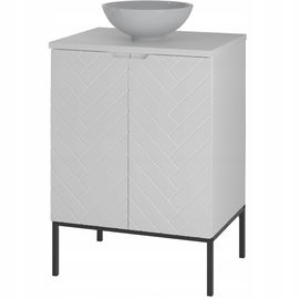 Biała ryflowana szafka z umywalką i blatem 60 cm ASPEN-09-BM czarny stelaż