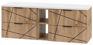 Szafka łazienkowa WOOD z regałem i blatem 140 cm szuflady DĄB WOTAN + BIAŁY