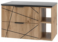 Szafka łazienkowa z regałem i czarnym blatem 80 cm WOOD szuflady DĄB WOTAN