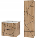 Zestaw mebli łazienkowych WOOD-02 szafka z umywalką 60cm i słupek DĄB WOTAN
