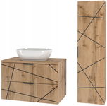 Meble łazienkowe WOOD-01 szafka z umywalką i blatem 80cm + słupek DĄB WOTAN