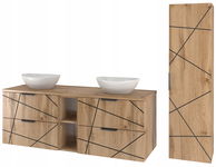 Meble łazienkowe WOOD szafka z umywalką i blatem 140 cm + słupek DĄB WOTAN