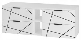 Szafka łazienkowa WOOD z regałem i blatem 140 cm BIAŁA czarne paski