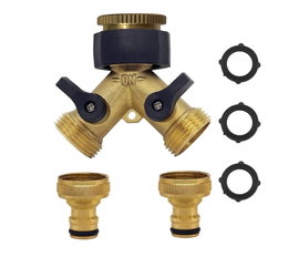 Kran 2 drożny rozdzielacz Y mosiężny adapter węża ogrodowego 3/4" i 1/2"