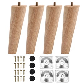 4X DREWNIANE NOGI MEBLOWE 15 CM STOŻKOWE DĘBOWE Z AKCESORIAMI MONTAŻOWYMI