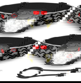 Yonii Lampa czołowa LED 2 sztuki 1000 lumenów 10 trybów 1200 mAh USB