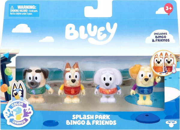 Bluey 19131 Bingo i przyjaciele Zestaw 4 figurek Bingo Jasper Chucky Lila