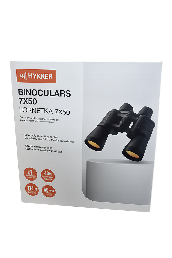 HYKKER Lornetka 7x50 BK-7 – powiększenie x7, pole widzenia 114M