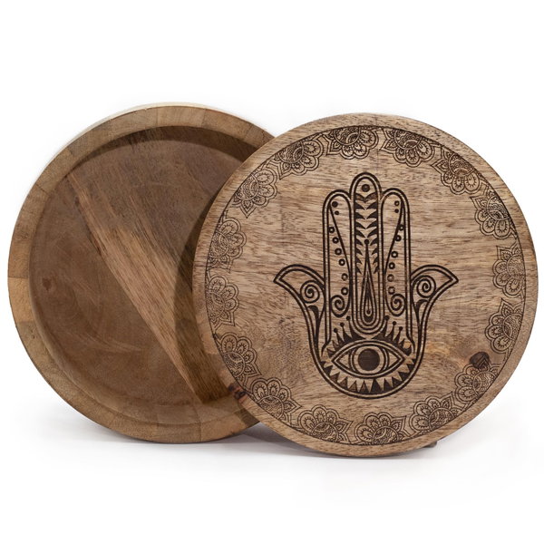 Okrągłe Pudełko 17.5x7.5 cm - Hamsa Czarna