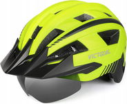 Kask rowerowy Victgoal MTB neonowy żółty z wizjerem r.M 54-58cm lampka LED