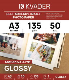 A3 ETYKIETY SAMOPRZYLEPNE FOTOGRAFICZNE BŁYSK 135g DO ATRAMENTÓWKI 50 szt