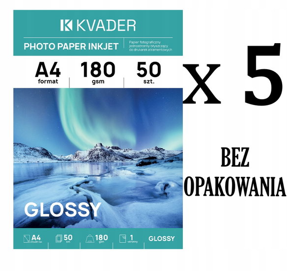250 SZT A4 PAPIER DO ZDJĘĆ FOTO 180g BŁYSZCZĄCY DRUK ATRAMENTOWY
