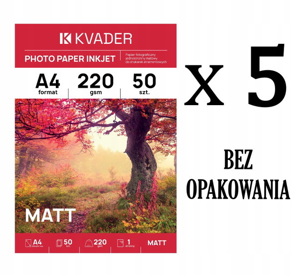 250 SZT PAPIER FOTOGRAFICZNY A4 DO ZDJĘĆ MAT 220g do drukarki atramentowej