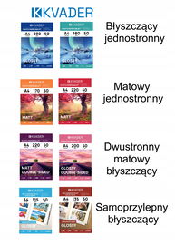 A4 PRÓBKI PAPIERU FOTO KVADER! 40 ARKUSZE ZESTAW MIX 8 x 5ark BŁYSK MAT