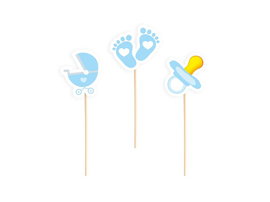 Pikery dekoracyjne, Baby Shower, niebieskie, 6 szt.