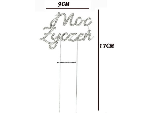 Topper na tort z cyrkoniami, Moc Życzeń, srebrny