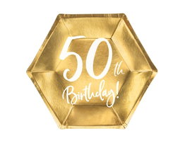 Talerzyki, 50th Birthday, złoty, 20 cm, 6 szt.