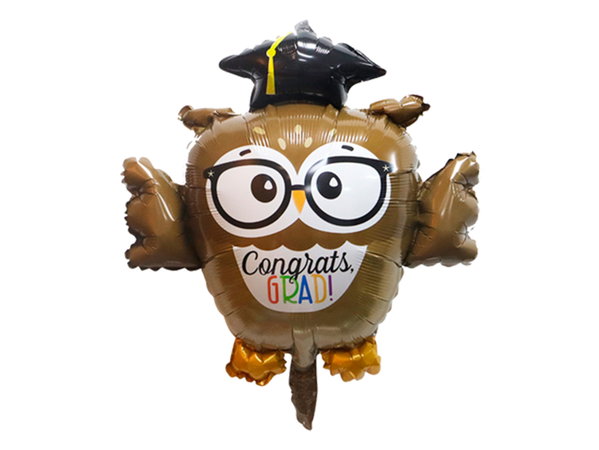 Balon foliowy "Sowa z napisem Gratulacje (en)", 69 cm x 72 cm [balon na hel]